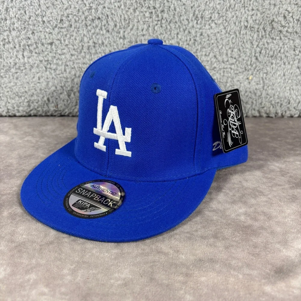 KIPA Hat Men OS Royal Blue LA Logo Snapback Flat Brim Premium Headwear New